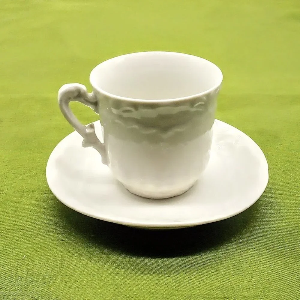 Set of 4 White Porcelain Demitasse Cups & Saucers
